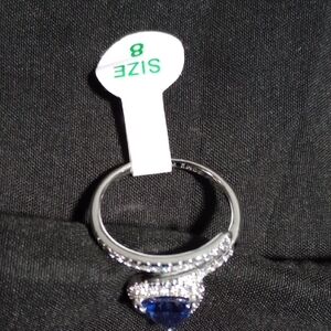 Sterling Silver Blue Sapphire Halo Ring - Size 8